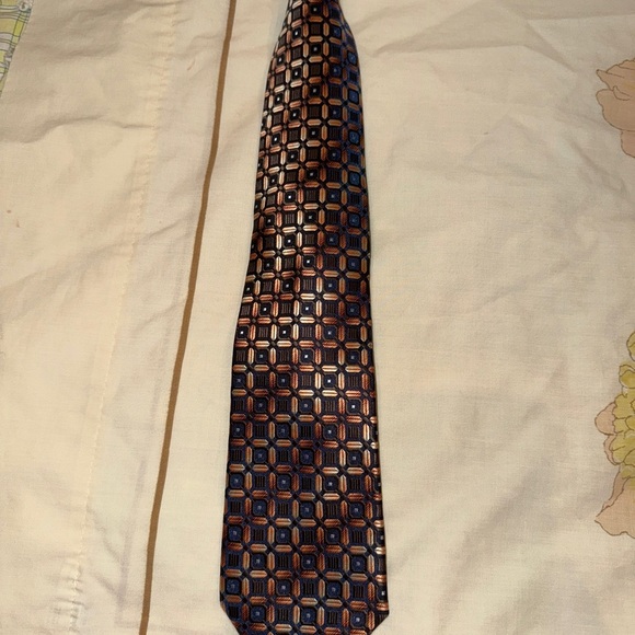 Alexander Julian Geometric Patterned Tie - Blue and Copper Brown NWT. (TW 1) - Picture 1 of 5